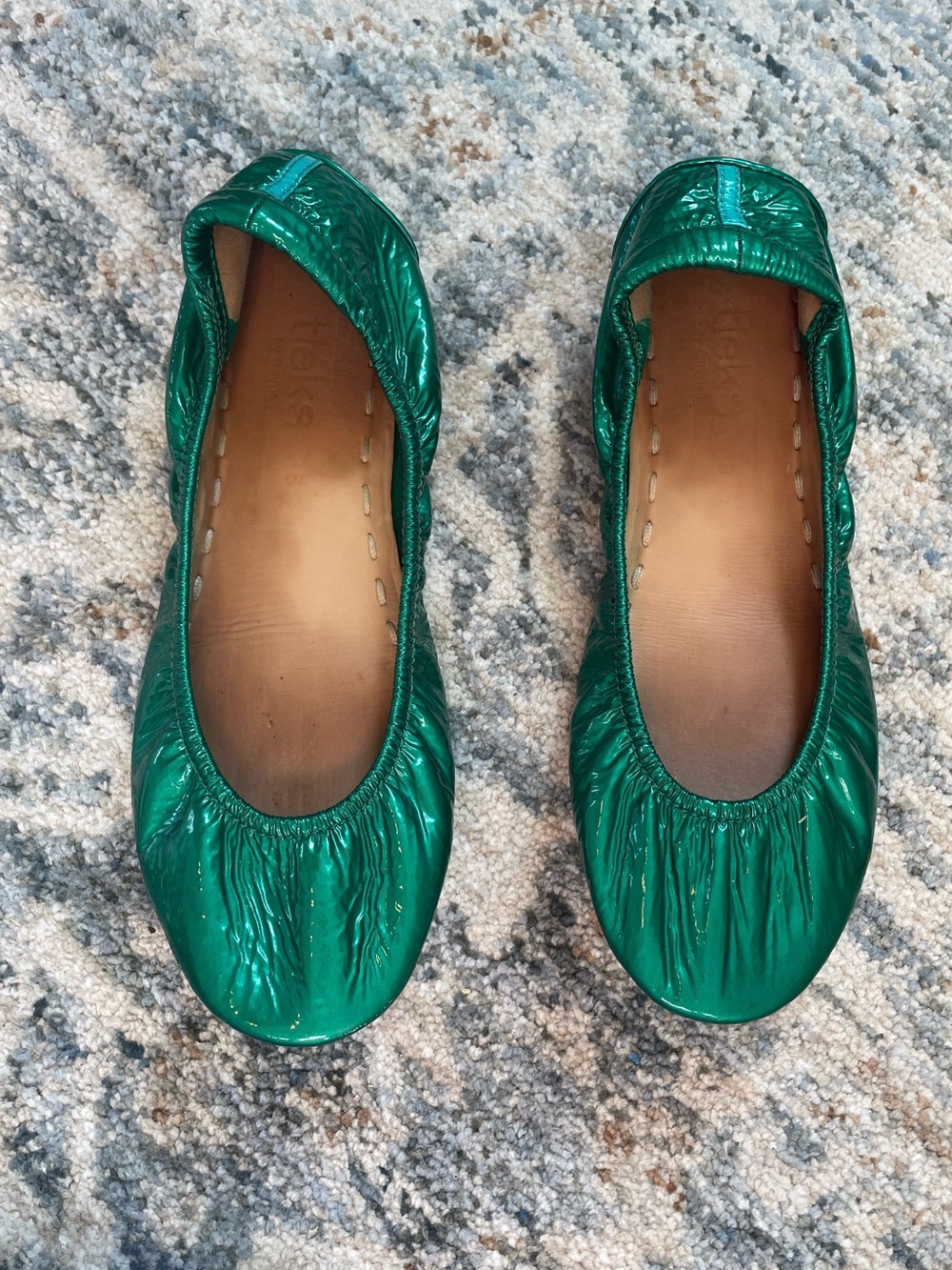 Tieks Metallic Emerald Patent Ballet Flat Size 8 green jewel full grain leather